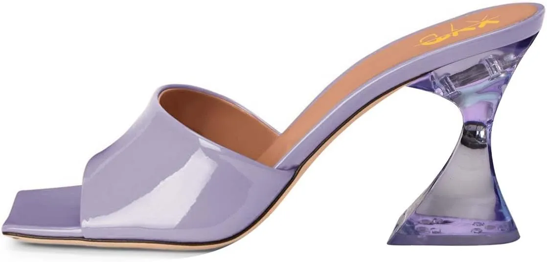 XYD Women's Clear High Block Heels Mules Open Square Toe Slip On Comfort Sexy Dress Pumps Sandals Evening Party Prom Shoes