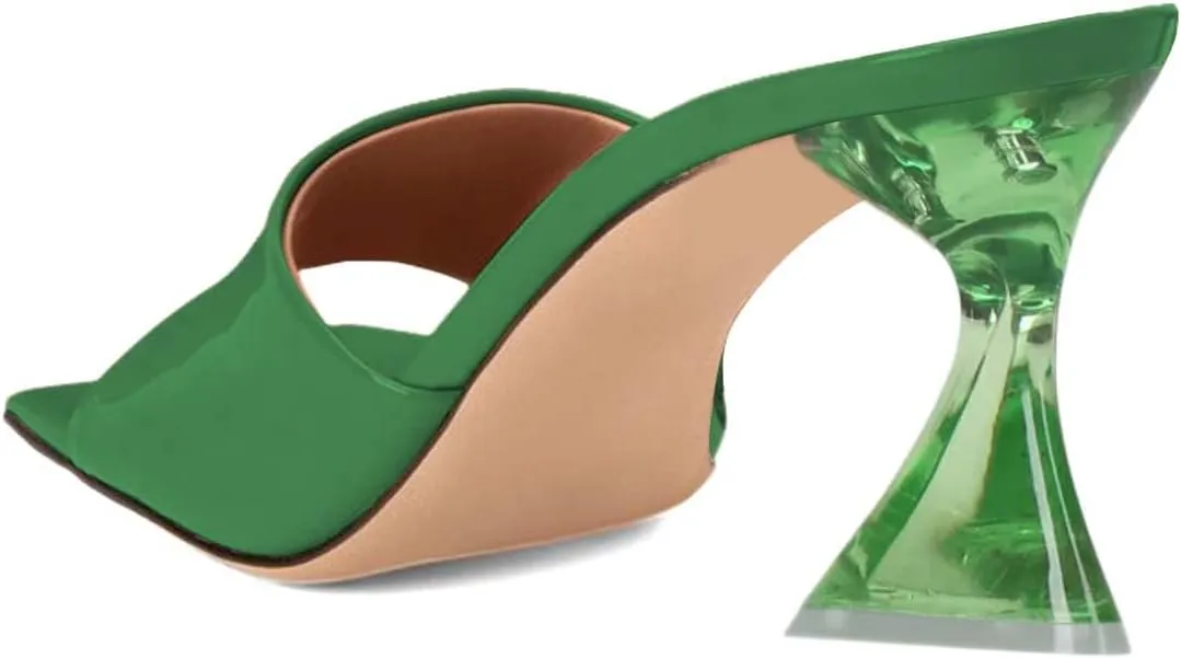 XYD Women's Clear High Block Heels Mules Open Square Toe Slip On Comfort Sexy Dress Pumps Sandals Evening Party Prom Shoes