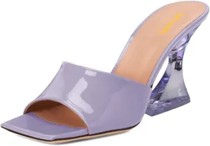 XYD Women's Clear High Block Heels Mules Open Square Toe Slip On Comfort Sexy Dress Pumps Sandals Evening Party Prom Shoes