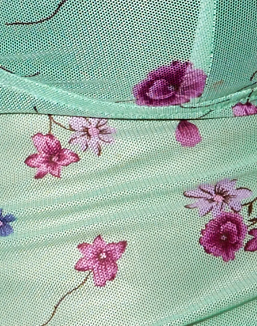 Yenika Crop Top in Bloom Lime with Lace